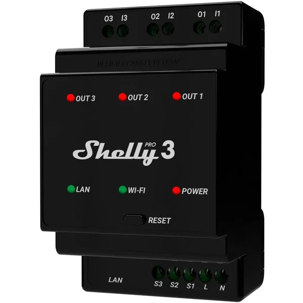 Shelly Pro 3, Relais (schwarz, drei Kanäle)