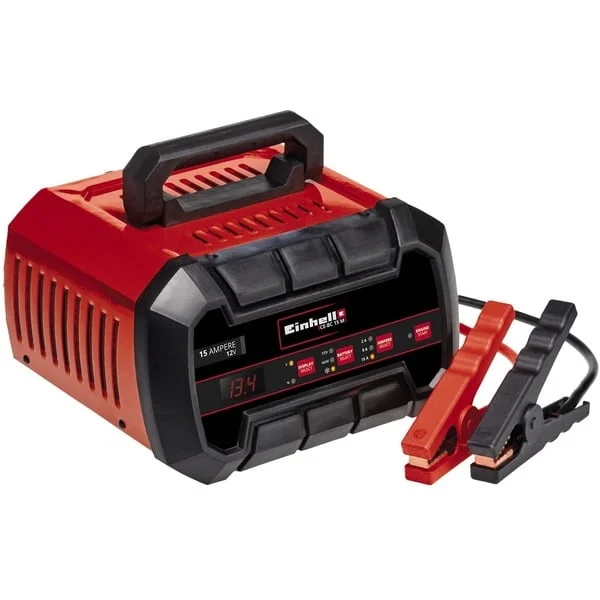 EINHELL Batterie-Ladegerät CE-BC 15 M (rot/schwarz, für Kfz- und Motorradbatterien)