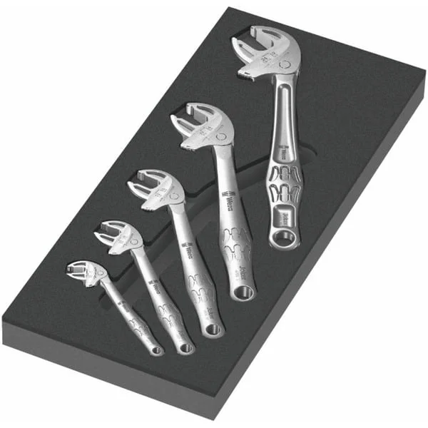Wera 9732 Schaumstoffeinlage 6004 Joker Set 1, 5‑teilig, Werkzeug-Set (schwarz/grau, selbstjustierender Maulschlüssel-Satz, in Schaumstoffeinlage für Werkstattwagen)
