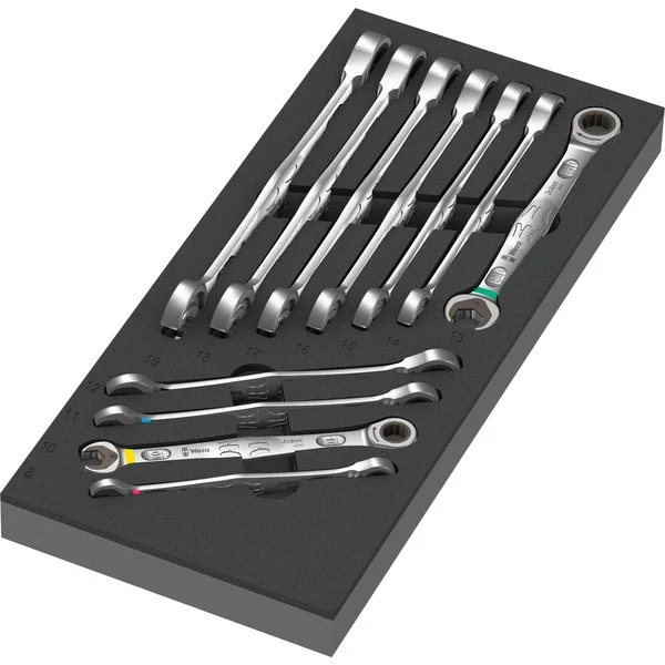 Wera 9730 Schaumstoffeinlage 6000 Joker Set 1, 11‑teilig, Werkzeug-Set (schwarz/grau, Maul-Ringratschenschlüssel-Satz, in Schaumstoffeinlage für Werkstattwagen)