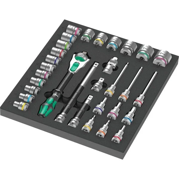 Wera 9722 Schaumstoffeinlage 8000 C Zyklop 1/2" Knarre Set 1, 31‑teilig, Werkzeug-Set (schwarz/grau, Knarren- und Stecknuss-Satz, in Schaumstoffeinlage für Werkstattwagen)