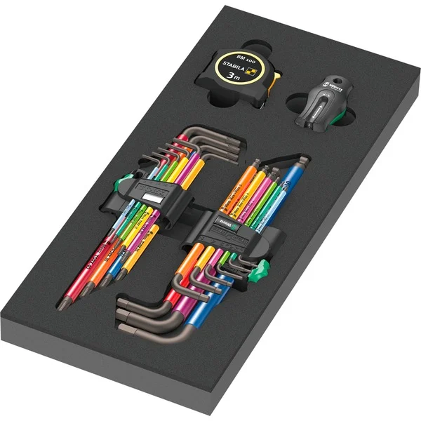 Wera 9740 Schaumstoffeinlage Winkelschlüssel-Set 1, 20‑teilig, Schraubendreher (schwarz/grau, in Schaumstoffeinlage für Werkstattwagen)