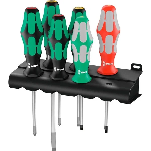 Wera 334/368/6 Schraubendrehersatz Kraftform Plus + Rack (schwarz/grün, 6-teilig, mit Lasertip)