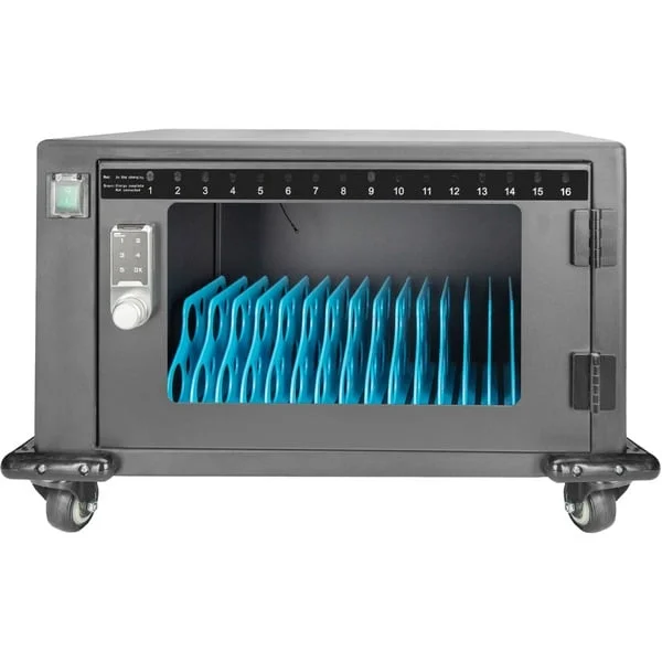 Digitus Mobiler Ladeschrank, 16 Ladestationen, für Tablets bis 14" (schwarz, inkl. USB, Lüfter)
