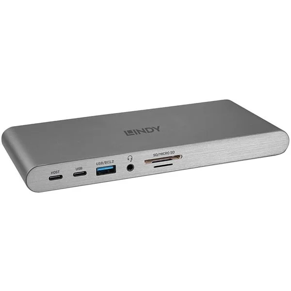 Lindy DST-Pro 5K XT, Dockingstation (silber, 5K DP, HDMI, PD 3.0 100W, USB 3.2 Gen 1, Gigabit, SD, MicroSD, Audio)