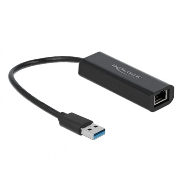 DeLOCK USB 3.2 Gen 1 Adapter, USB-A Stecker > RJ-45 Buchse (schwarz, 15cm, 2,5 Gigabit LAN)