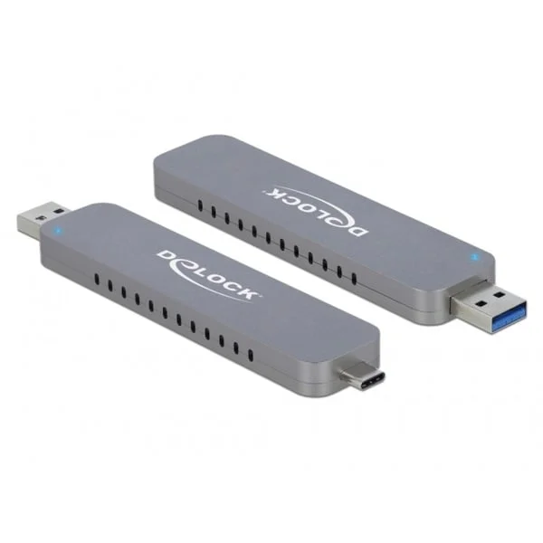 DeLOCK Externes Gehäuse für M.2 für M.2 NVMe PCIe SSD, Laufwerksgehäuse (silber, mit USB TypeC und Typ-A Stecker)