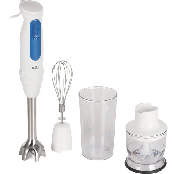 Braun Stabmixer MultiQuick 3 MQ30202M (weiß/blau, 900 Watt, mit Zerkleinerer und Schneebesen)