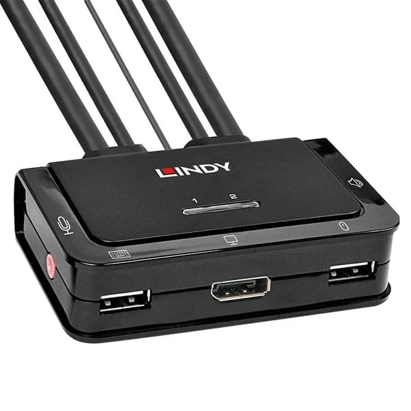 Lindy 2 Port DisplayPort 1.2, USB 2.0 & Audio Cable KVM Switch, KVM-Switch (schwarz, B-Ware)
