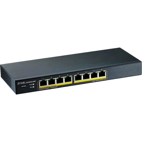Zyxel GS1900-8HP V3 8P PoE Smart Switch (schwarz, 77W PoE Budget)