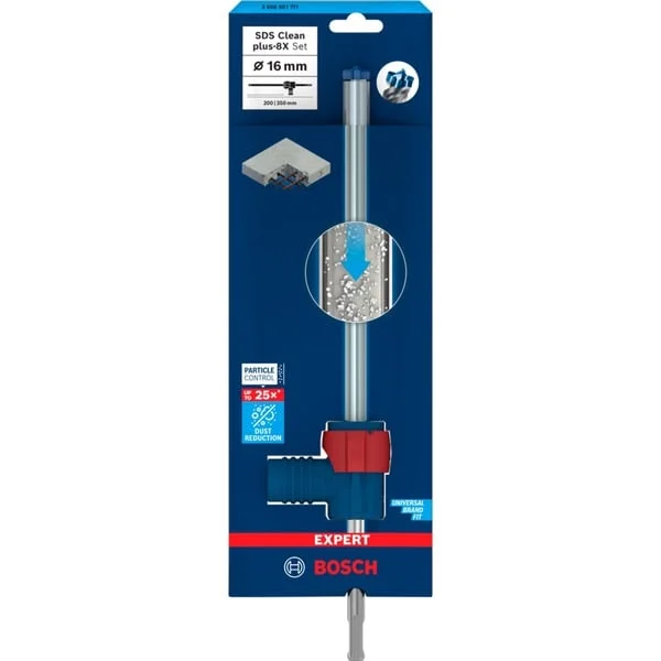 Bosch Professional EXPERT Hammerbohrer SDS Clean plus-8X Set, Ø 16mm (Arbeitslänge 200mm, Saugbohrer inkl. Absauganschluss)