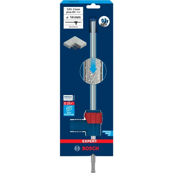 Bosch Professional EXPERT Hammerbohrer SDS Clean plus-8X Set, Ø 14mm (Arbeitslänge 200mm, Saugbohrer inkl. Absauganschluss)