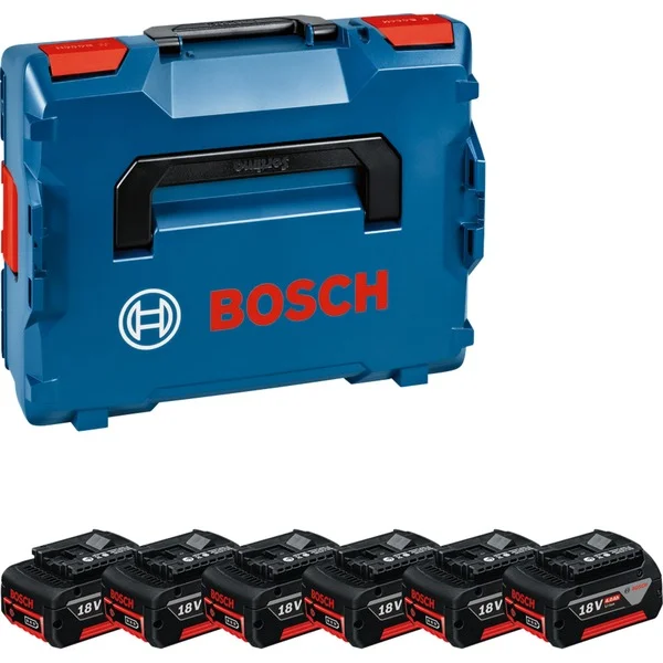 Bosch Professional PRO Akku GBA 18V 4.0Ah Professional, 6 Stück (blau/schwarz, L-BOXX, AMPShare Alliance)