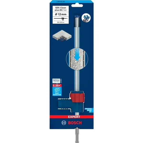 Bosch Professional EXPERT Hammerbohrer SDS Clean plus-8X Set, Ø 12mm (Arbeitslänge 200mm, Saugbohrer inkl. Absauganschluss)