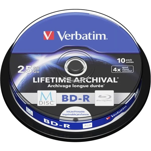 Verbatim M-DISC BD-R 4x 25 GB, Blu-ray-Rohlinge (4-fach, 10 Stück, bedruckbar)