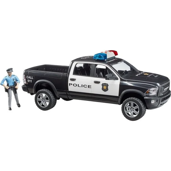 bruder 02505 RAM 2500 Polizei Pickup , Modellfahrzeug (schwarz/weiß, Inkl. Polizist)