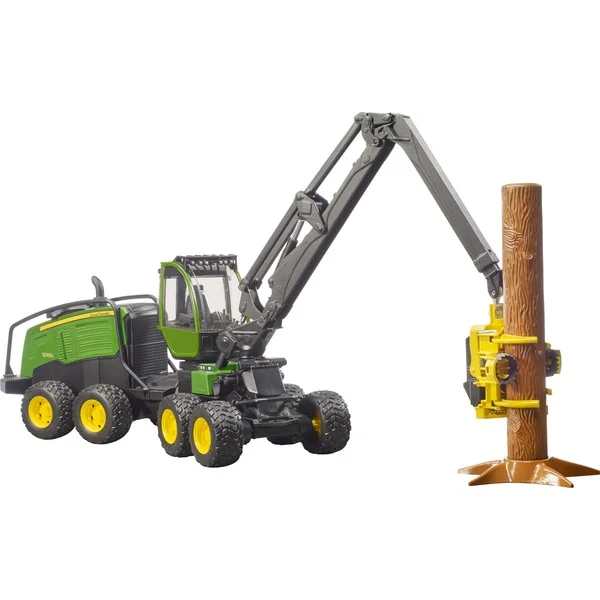 bruder 02135 John Deere 1270G Harvester, Modellfahrzeug (grün/schwarz, Inkl. Baumstamm)