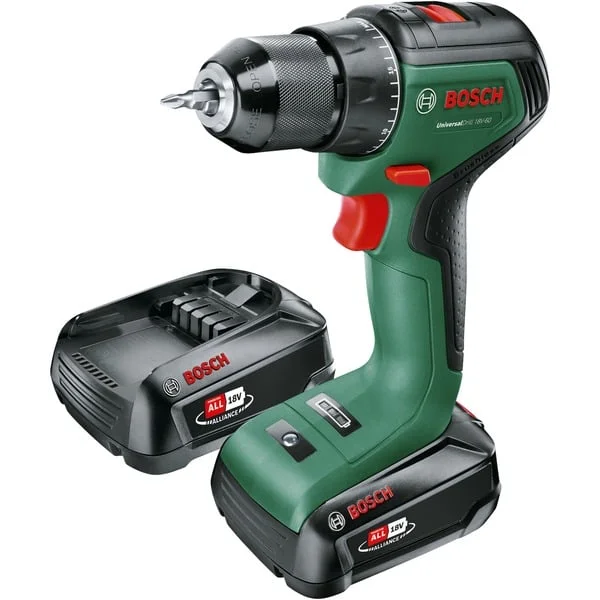 Bosch Heimwerken & Garten Akku-Bohrschrauber UniversalDrill 18V-60 (grün/schwarz, 2x Li-Ionen Akku 2,0Ah, Koffer, POWER FOR ALL ALLIANCE)