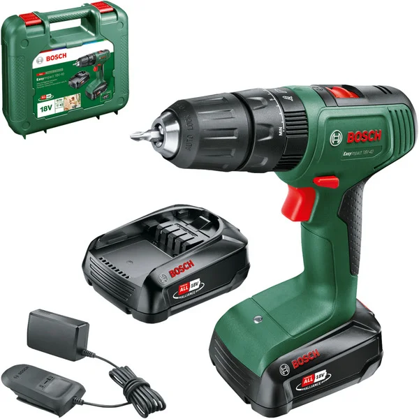 Bosch Heimwerken & Garten Akku-Schlagbohrschrauber EasyImpact 18V-40 (grün/schwarz, 2x Li-Ionen Akku 1,5Ah, Koffer, POWER FOR ALL ALLIANCE)