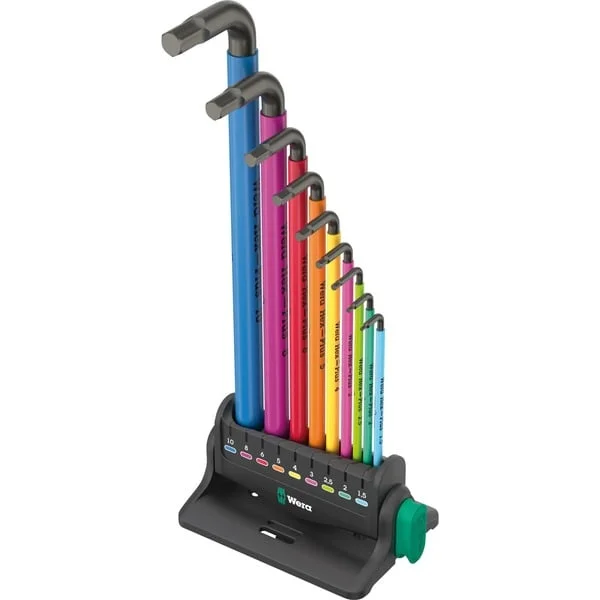 Wera 950/9 Hex-Plus Multicolour 3 Winkelschlüsselsatz, 9-teilig, Schraubendreher (mit Aufsteller, BlackLaser-Oberfläche)