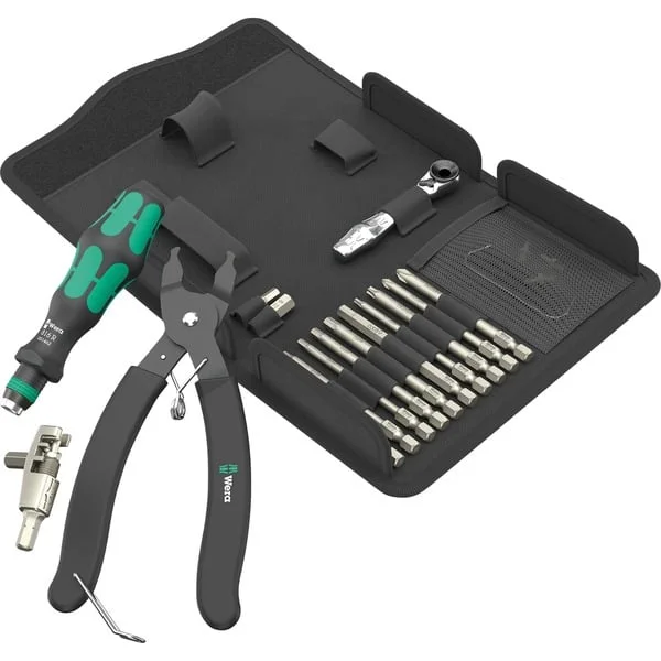 Wera 9532 Kettennieter Werkstatt-Set, 20‑teilig, Werkzeug-Set (schwarz/grün, inkl. Umschalt-Bitknarre, 1/4")