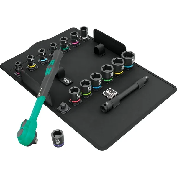 Wera 8100 SB 12 Zyklop Comfort-Knarrensatz, 3/8", Werkzeug-Set (schwarz/grün, 16-teilig, Comfort-Knarre mit Umschalthebel)
