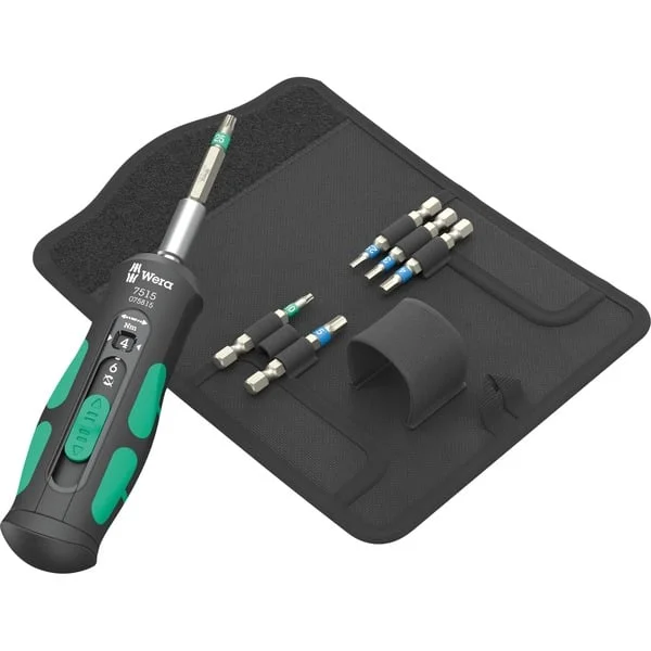 Wera Drehmoment-Schraubendreher 7515/7 Kraftform Safe-Torque Speed Bicycle 1 (schwarz/grün, 7-teilig, in robuster Falttasche)