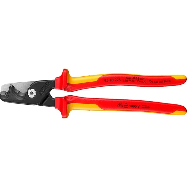 KNIPEX StepCut XL Kabelschere 95 18 225 VDE, Schneid-Zange (rot/gelb, Länge 225mm)