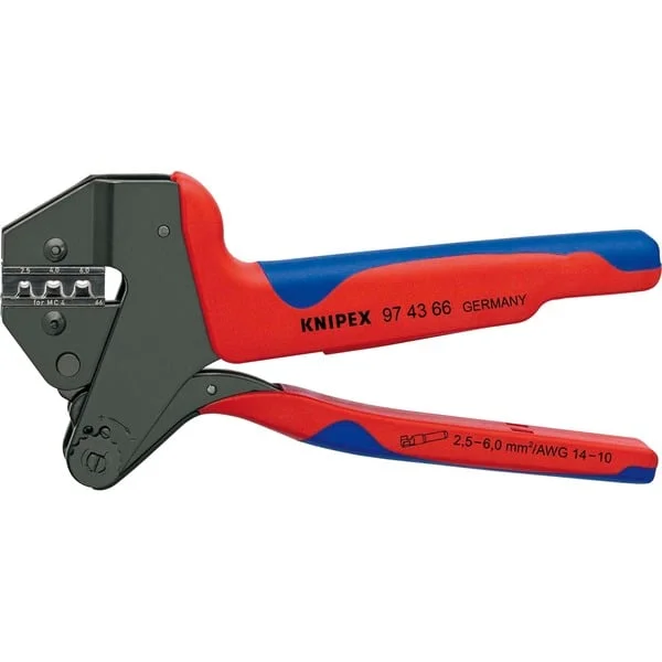 KNIPEX Crimp-Systemzange 97 43 66 EVO, Crimpzange (rot/blau, für MC4 EVO 2 Solar-Steckverbinder)