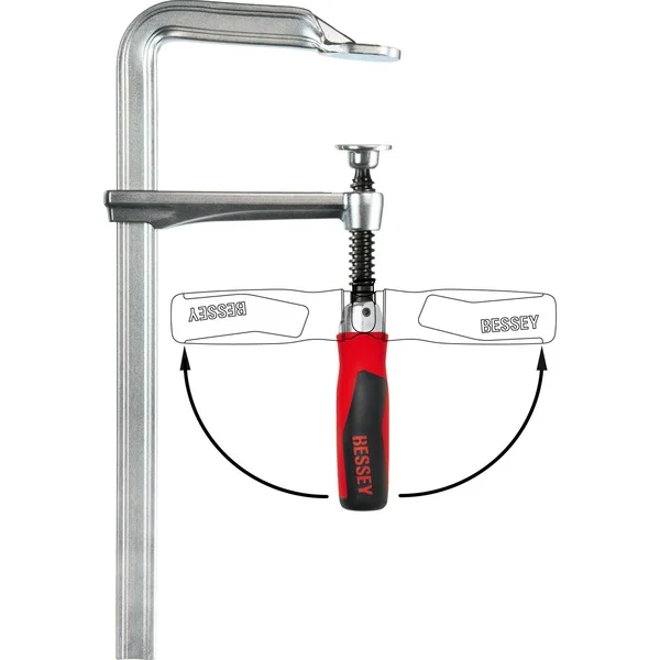 BESSEY Original Ganzstahl-Schraubzwinge GZ30-12KG (silber/rot, 300 / 120, mit Klappgriff)