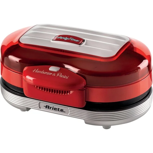 Ariete Hamburger-Grill Party Time, Elektro-Grillplatte (rot/silber, 1.200 Watt, 50's Style)