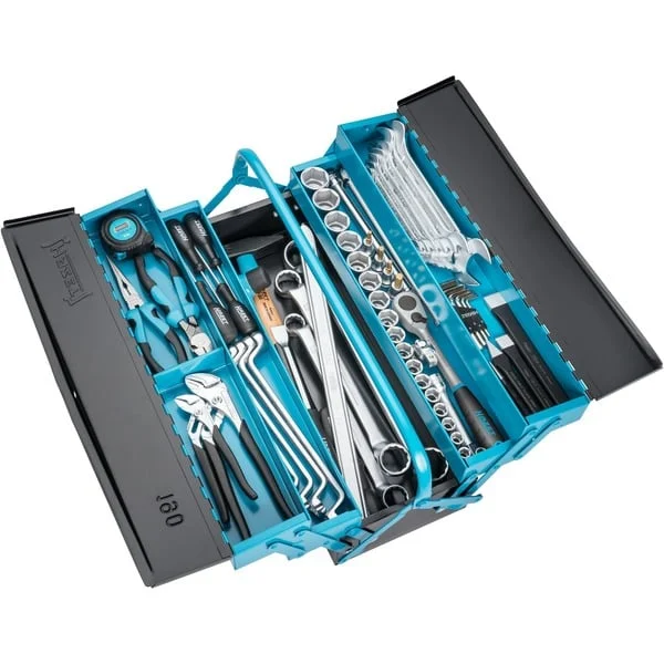Hazet Metall-Werkzeugkasten mit Sortiment 190/80, Werkzeug-Set (schwarz/blau, 80-teilig, mit HiPer Umschaltknarre)