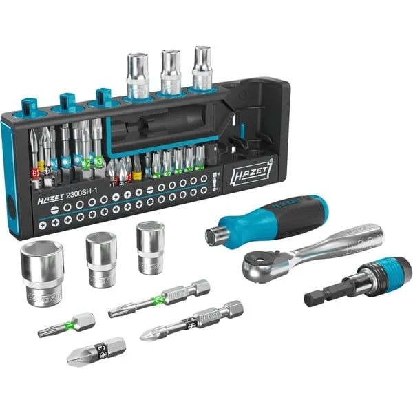 Hazet SmartHolder 2300SH-1, Steckschlüssel- und Bit-Satz 1/4" (schwarz, 39-teilig, inkl. Feinzahn-Umschaltknarre)