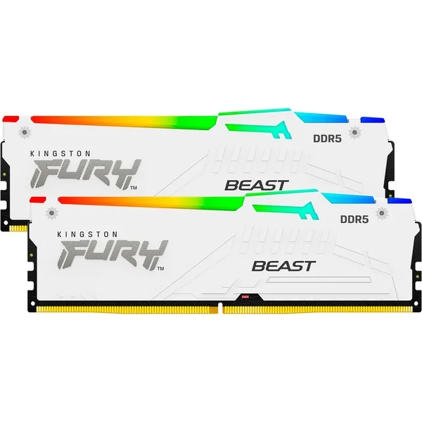 Kingston FURY DIMM 32 GB DDR5-6400 (2x 16 GB) Dual-Kit, Arbeitsspeicher (weiß, KF564C32BWEAK2-32, FURY Beast RGB, INTEL XMP, AMD EXPO)