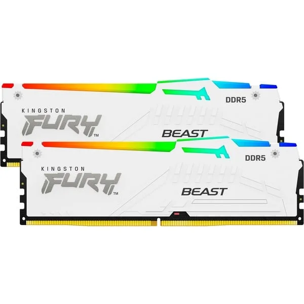 Kingston FURY DIMM 64 GB DDR5-6400 (2x 32 GB) Dual-Kit, Arbeitsspeicher (weiß, KF564C32BWEAK2-64, FURY Beast RGB, INTEL XMP, AMD EXPO)