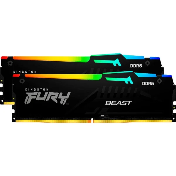 Kingston FURY DIMM 32 GB DDR5-6400 (2x 16 GB) Dual-Kit, Arbeitsspeicher (schwarz, KF564C32BBEAK2-32, FURY Beast RGB, INTEL XMP, AMD EXPO)
