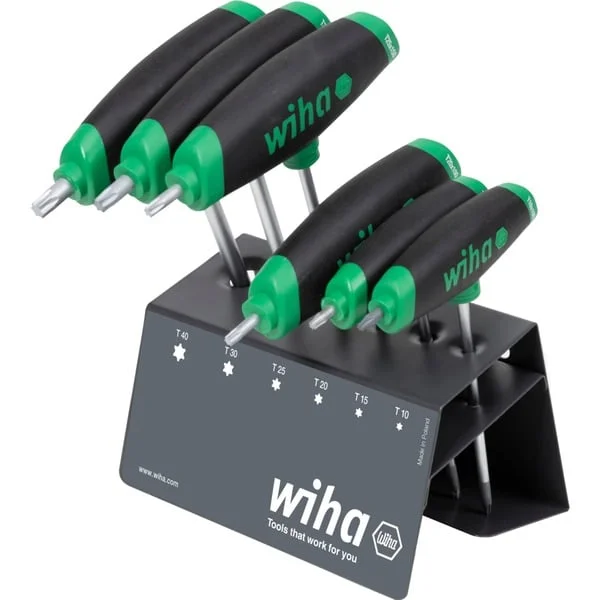 Wiha Stiftschlüssel-Set Sechsrund, mit Quergriff ComfortGrip, Schraubendreher (schwarz/rot, 6-teilig mit Seitenabtrieb, mit Werkbankständer)