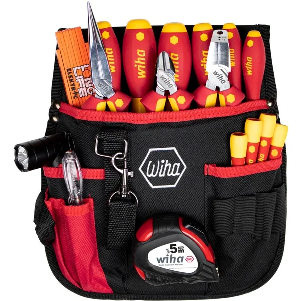 Wiha Werkzeug Set Elektriker, gemischt, Werkzeug-Set (rot/gelb, 18-teilig, mit Gürteltasche)