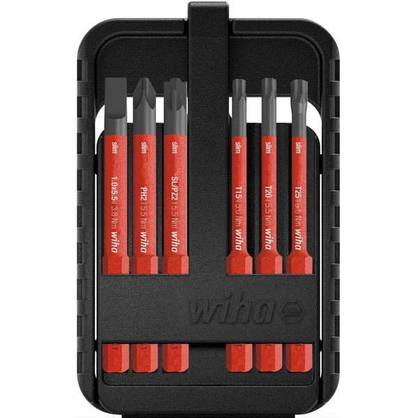Wiha Bit-Satz slimBit electric, Sechsrund, PH, PZ/S, Schlitz (rot, 6-teilig)