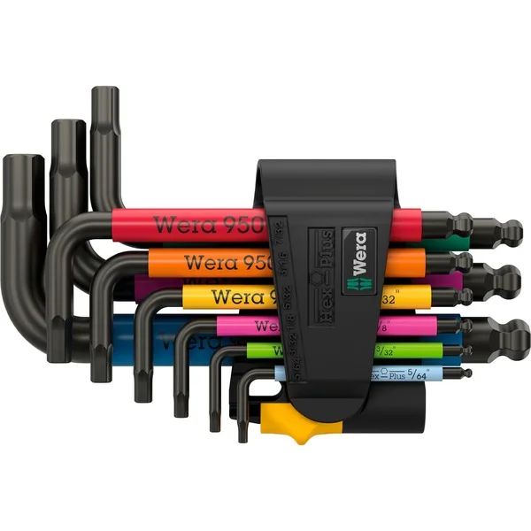 Wera 950/9 Hex-Plus Multicolour Imperial 3 Winkelschraubendreher-Satz (schwarz, 9-teilig, zöllig, mit Halteclip)
