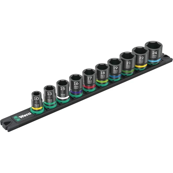 Wera 9607 Nuss-Magnetleiste B Impaktor 1 Steckschlüsseleinsatz-Satz 3/8" (schwarz/grün, 10‑teilig, für Schlagschrauber)