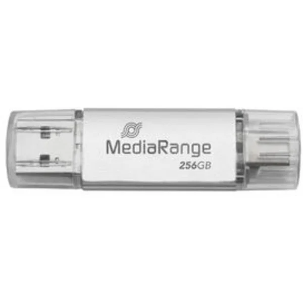 MediaRange Kombo-Speicherstick 256 GB, USB-Stick (silber/transparent, USB-A 3.2 Gen 1, USB-C 3.2 Gen 1)