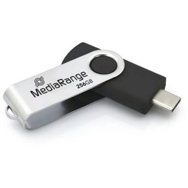 MediaRange USB Type-C 256 GB, USB-Stick (schwarz/silber, USB 3.2 Gen 1 Type-C)