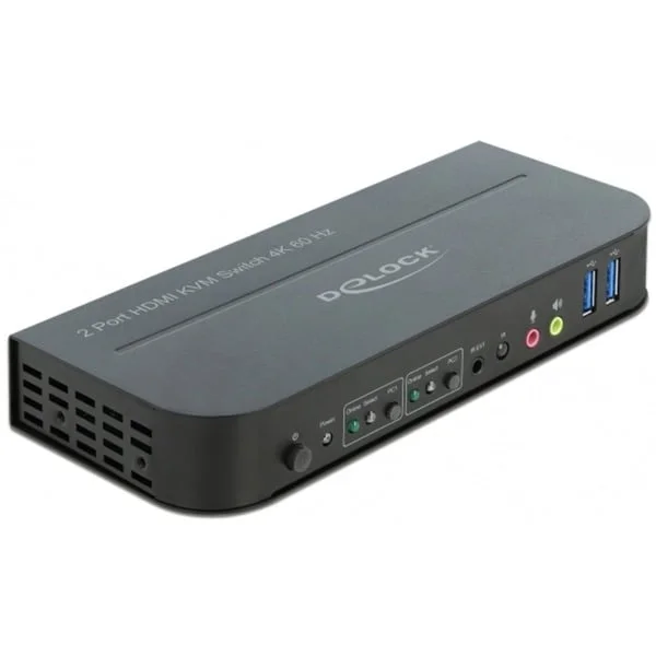 DeLOCK HDMI KVM Switch 4K 60 Hz mit USB 3.0 und Audio, KVM-Switch (schwarz)