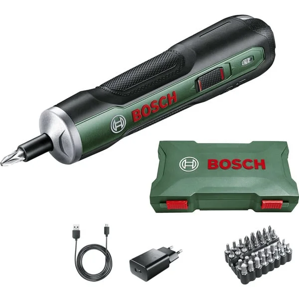 Bosch Heimwerken & Garten Akkuschrauber PushDrive 3,6Volt (grün, mit 32-teiligem Schrauberbit-Set)
