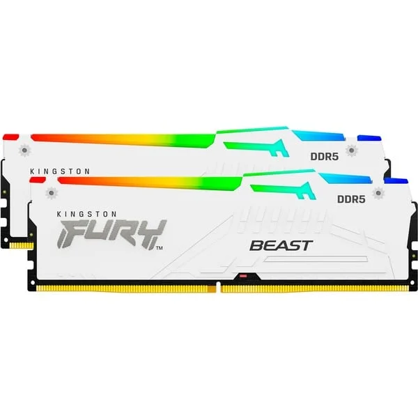 Kingston FURY DIMM 32 GB DDR5-6800 (2x 16 GB) Dual-Kit, Arbeitsspeicher (weiß, KF568C34BWEAK2-32, FURY Beast RGB, INTEL XMP, AMD EXPO)