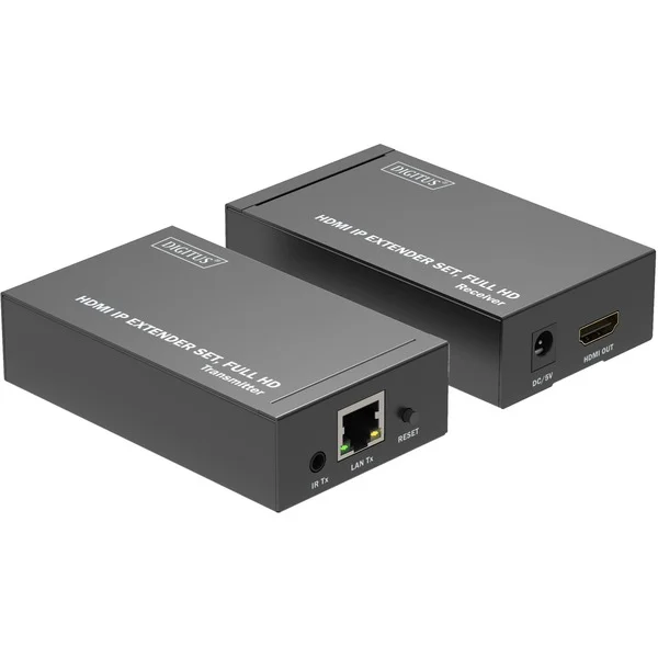Digitus HDMI IP Extender Set, HDMI Verlängerung (schwarz, 1x Sender, 1x Empfänger)