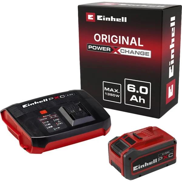 EINHELL PXC-PLUS Starter-Set, 18V 4-6Ah & 6A Boostcharger (schwarz/rot, inkl. Akku Power-X-Change Plus 18V 4-6Ah)