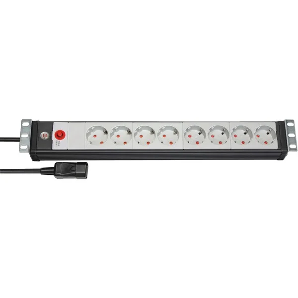 Brennenstuhl Premium-Line Steckdosenleiste 8-fach, 19" Format (schwarz/hellgrau, 1,5 HE, 3 Meter, Kaltgerätestecker)