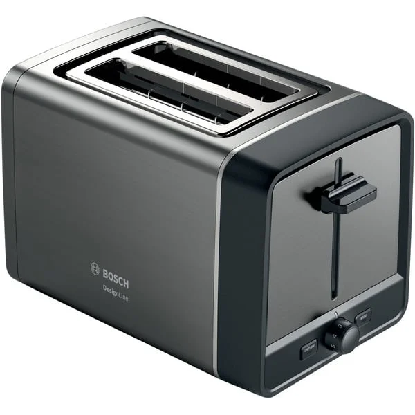 Bosch Home Kompakt-Toaster DesignLine TAT5P425DE (grau/schwarz, 970 Watt, für 2 Scheiben Toast)